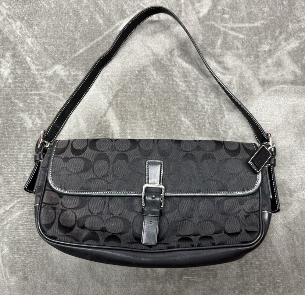 Coach Signature Sufflette Shoulder Bag Black Jacquard Leather Y2K Vintage